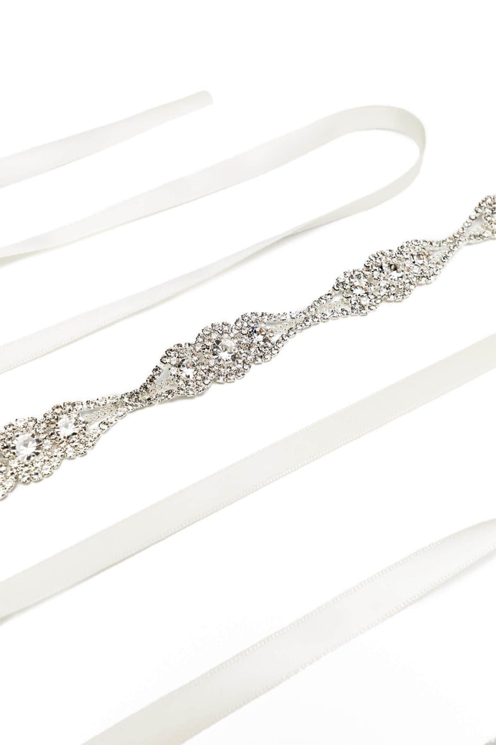 Ribbons Wedding Sash with Rhinestone CC0068 - COCOMELODY