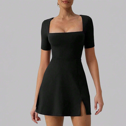 Riley - Chic Women's Wedding Guest Mini Dress with Square Neck and Short Sleeves