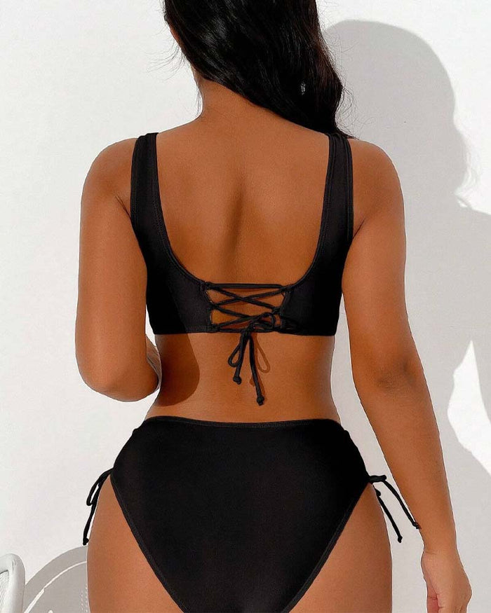 Riley - Trendy Women's Bikini Set with Wrap Front Top and High Waist Ruched Bottoms