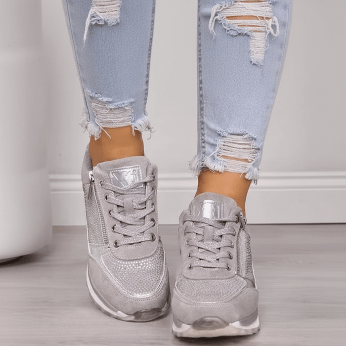 Riley - Trendy Women's Orthopedic Trainers with Rhinestone Detail and Side Zipper