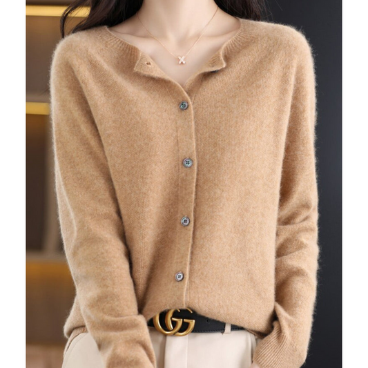 Riley - Women's Cardigan Sweater Cashmere Style Round Neck Button Front