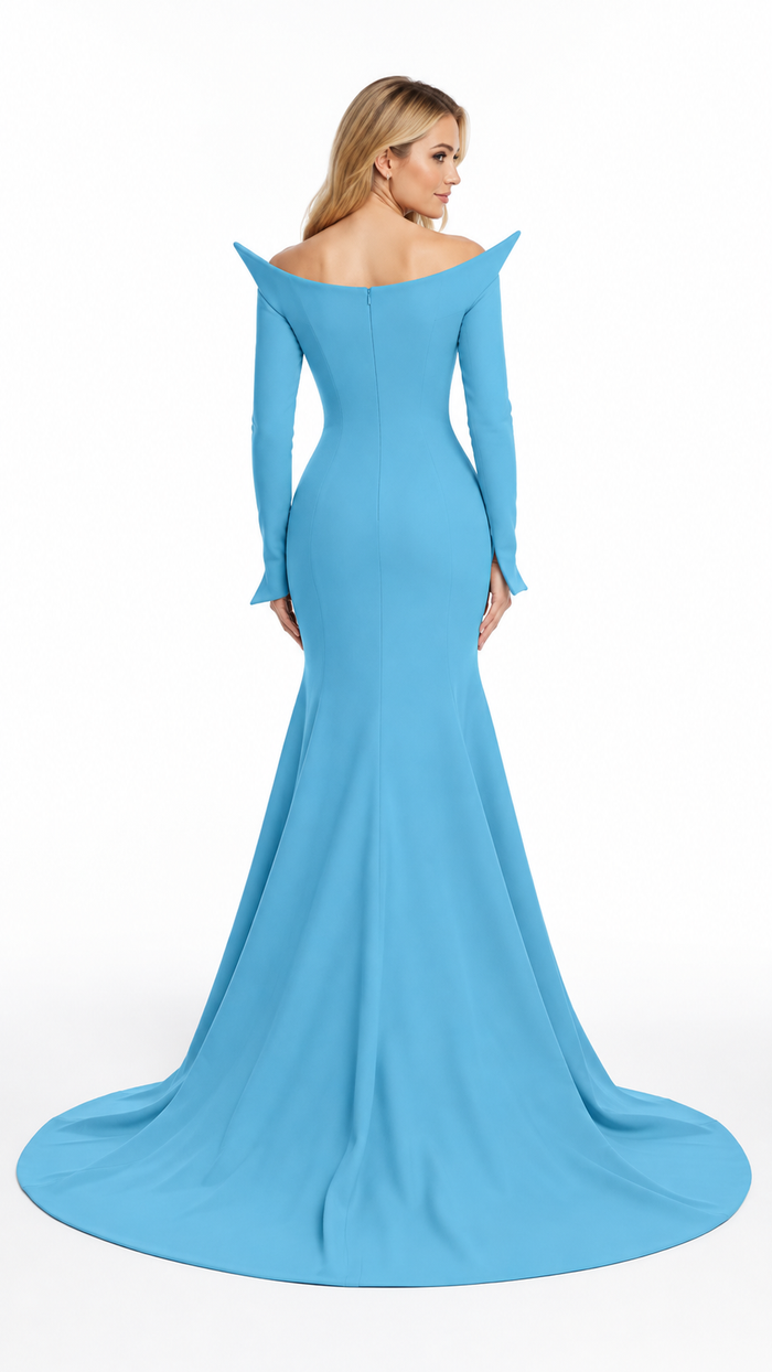Royal Purple Sculpted Off-Shoulder Evening Gown – VELISSA