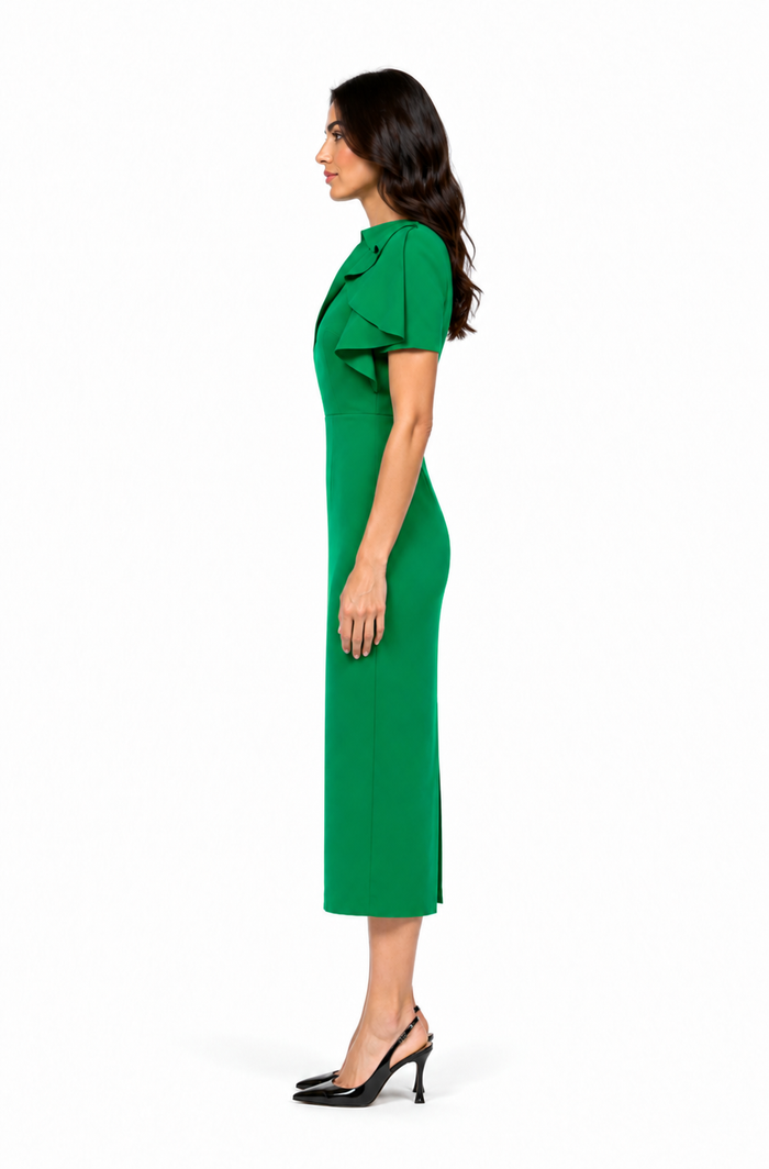 Ruffle Shoulder Midi Dress – EMERALD