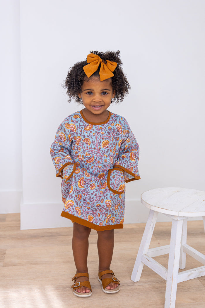 Rust Floral Printed Bell Sleeves Gathered Dress DRESS Yo Baby India