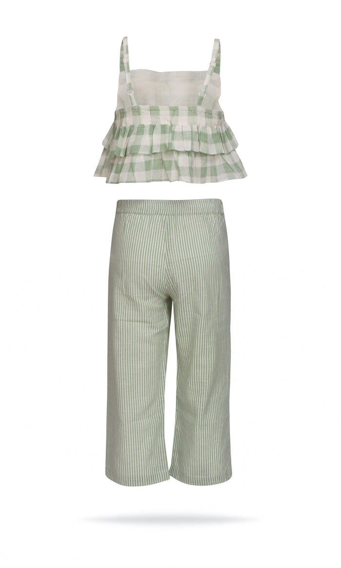 Adorable 2-Piece Sage Checks Top & Striped Pants Set for Kids & Infants dress & diaper cover Yo Baby India