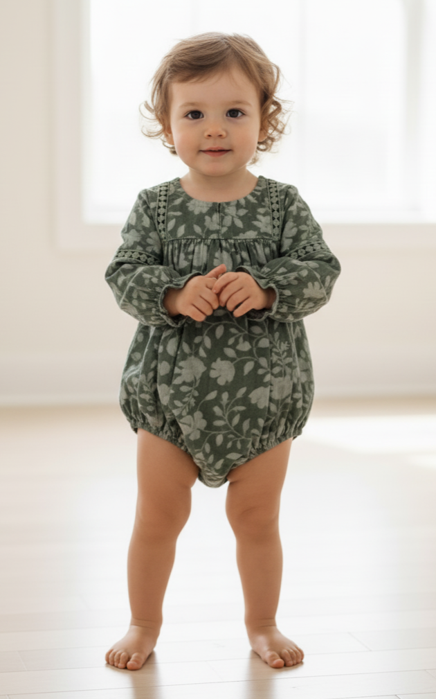 Sage Esti Romper for Infants – Cotton, Lace Detail, Snap Closure