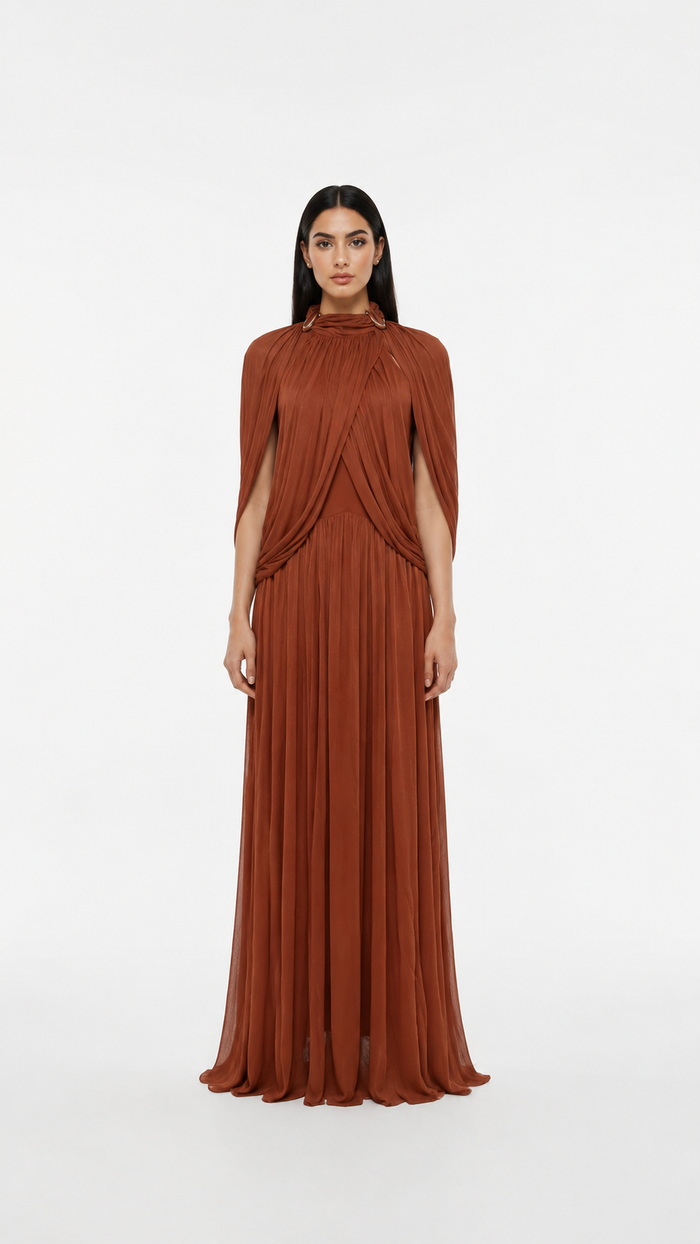Sage Green Pleated Cape Maxi Dress – LAVENIA