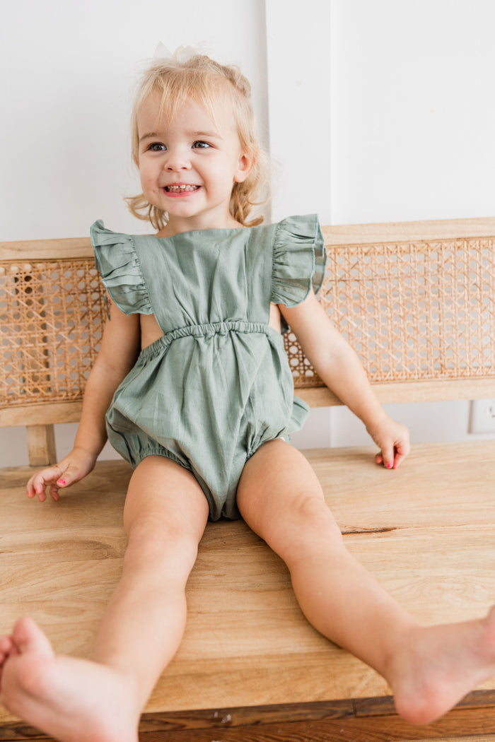 Sage Green Solid Color Ruffled Racer Back Romper romper Yo Baby India