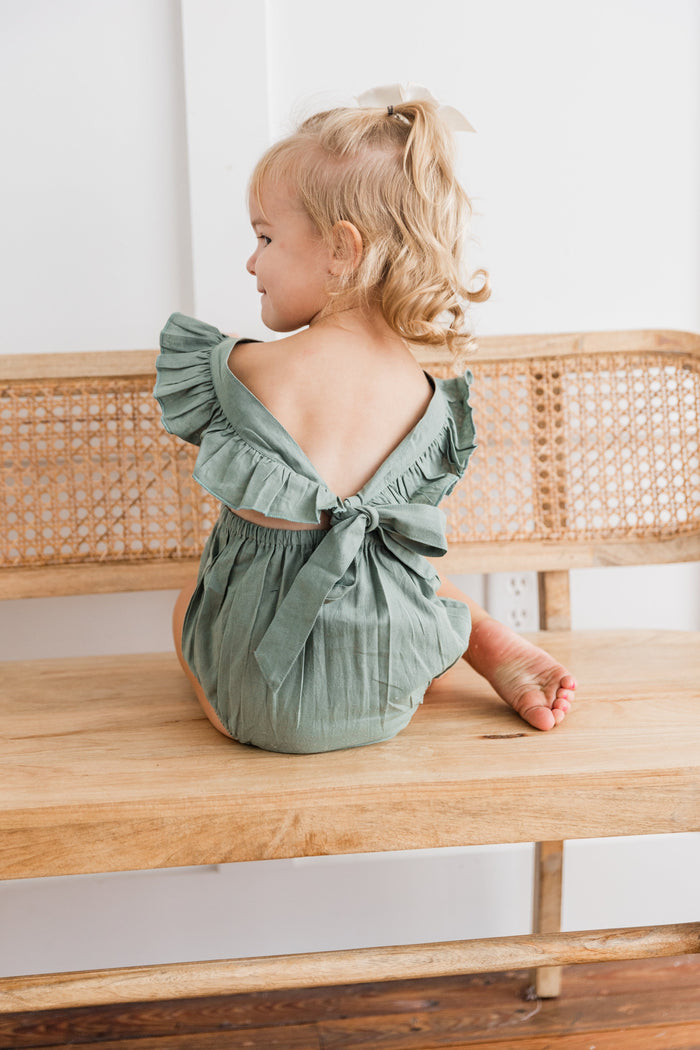 Sage Green Solid Color Ruffled Racer Back Romper romper Yo Baby India