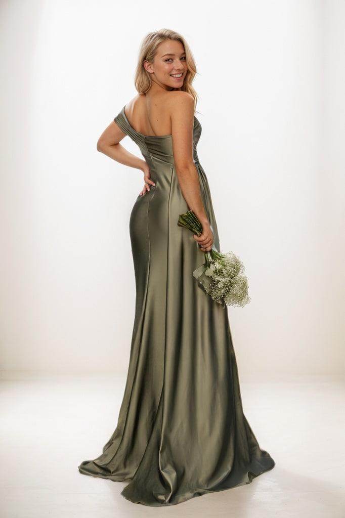 Sage Green Trumpet Bridesmaid Dress with Side Drape CB0798 - COCOMELODY