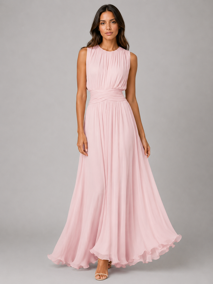 Samantha - Women's Fall Wedding Guest Dress with Pleated Bodice and Ruched Waist