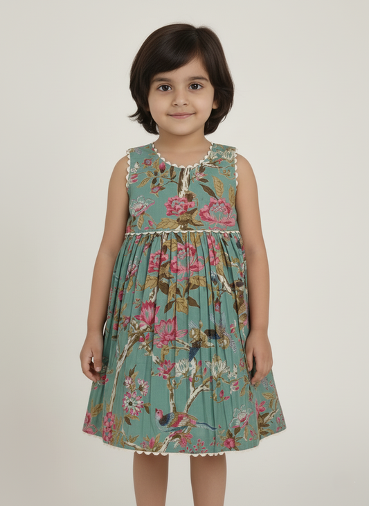 Sara Dress – Sage, Infant, Toddler & Tween, Cotton, Sleeveless, Bloomers Included