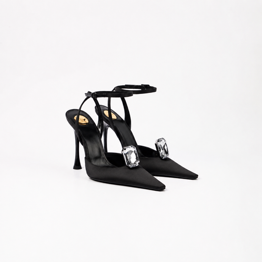 satin stiletto heels with crystal embellishment – SERENARTU