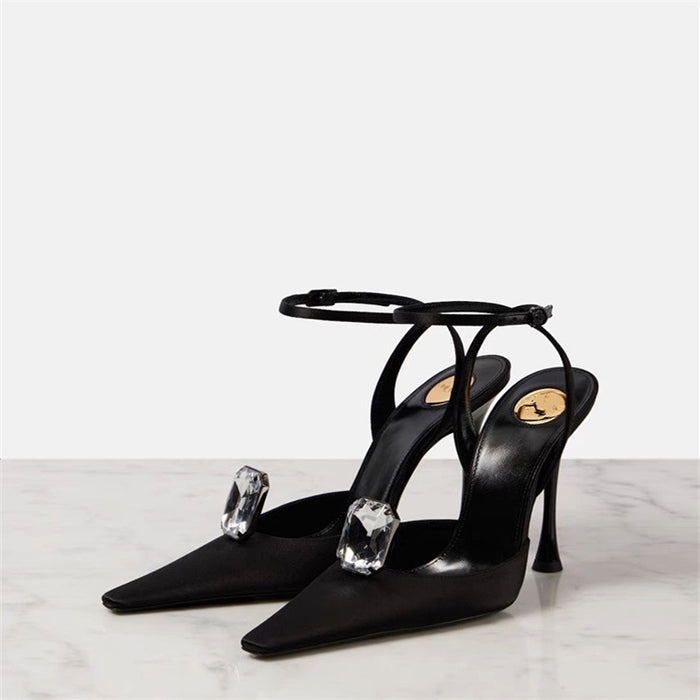 satin stiletto heels with crystal embellishment – SERENARTU