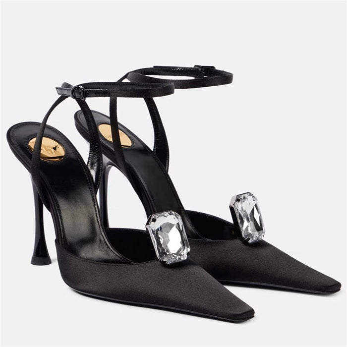 satin stiletto heels with crystal embellishment – SERENARTU