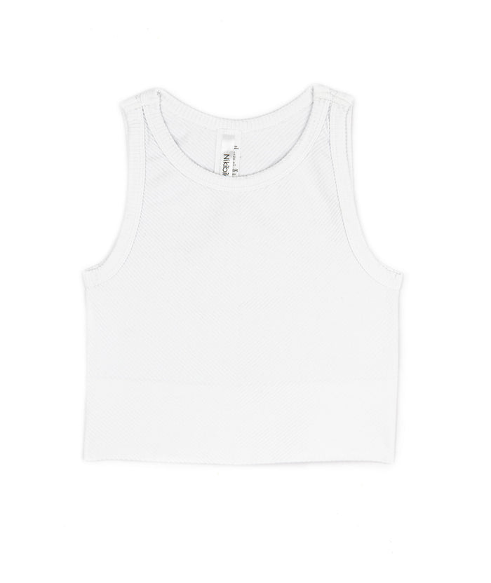 Sawyer Chevron Highneck Crop Top Women 2 Distressed/seasonal womens Niki Biki Juniors/Women One Size White