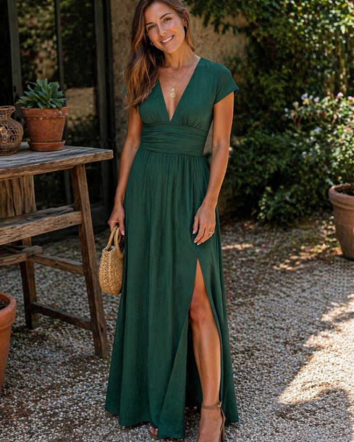 Scarlett - Chic Women's Summer Maxi Dress with Wrap Neckline and Cap Sleeves