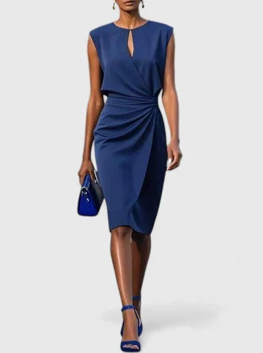 Scarlett - Chic Women's Wedding Guest Dress with Keyhole Neckline and Ruched Wrap Skirt