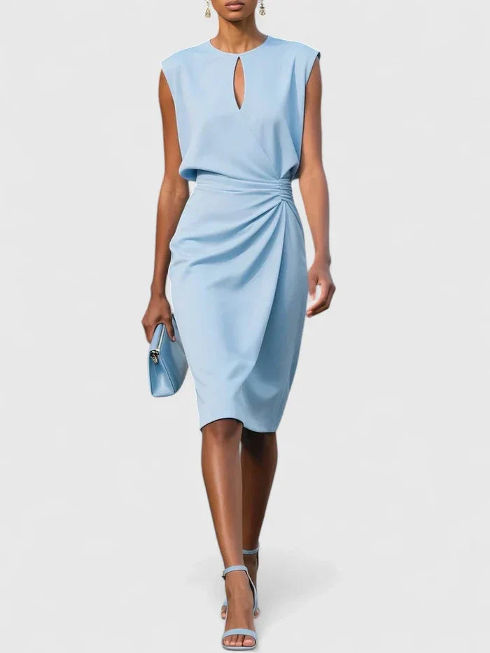 Scarlett - Chic Women's Wedding Guest Dress with Keyhole Neckline and Ruched Wrap Skirt