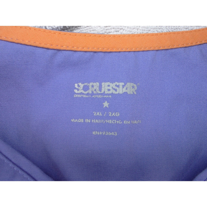 Scrubstar Premium Womens 2XL Periwinkle Blue V Neck Scrub Top Orange Trim2