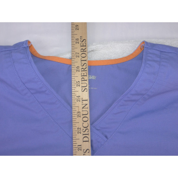 Scrubstar Premium Womens 2XL Periwinkle Blue V Neck Scrub Top Orange Trim4