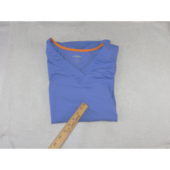 Scrubstar Premium Womens 2XL Periwinkle Blue V Neck Scrub Top Orange Trim5