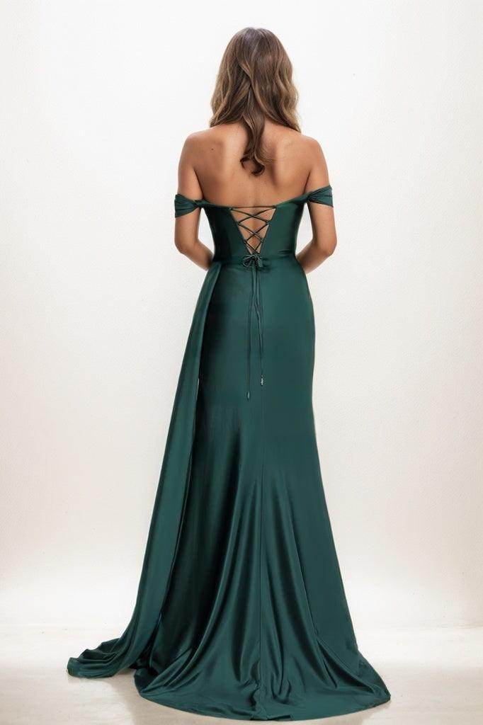Sequins Off-The-Shoulder High Split Sweep Train Prom Dresses CS0810 - COCOMELODY