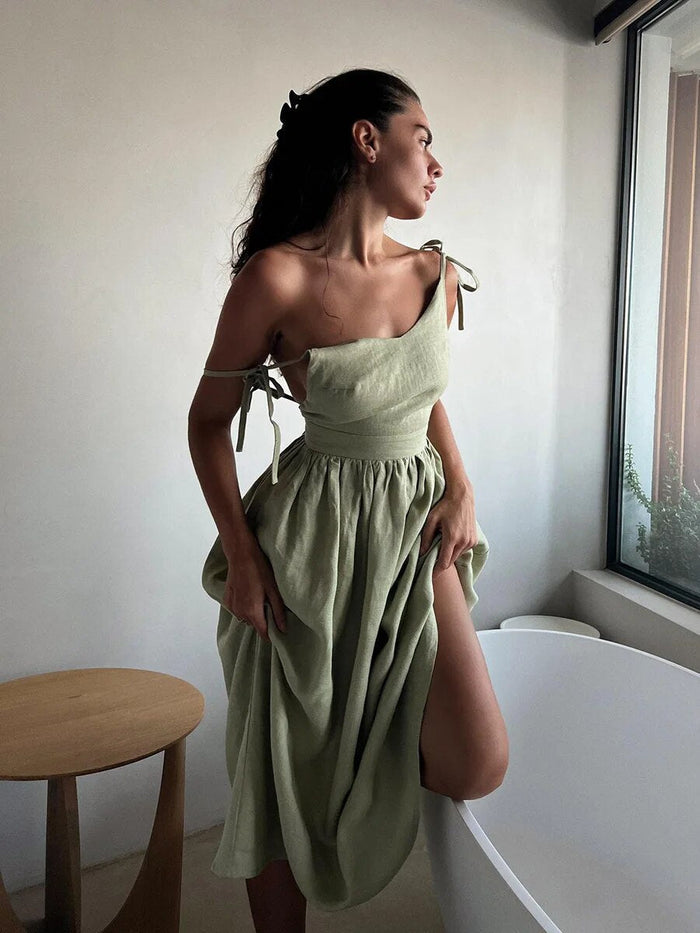 Serena - Casual Women's Summer Dress with V-Neck and Full Maxi Skirt