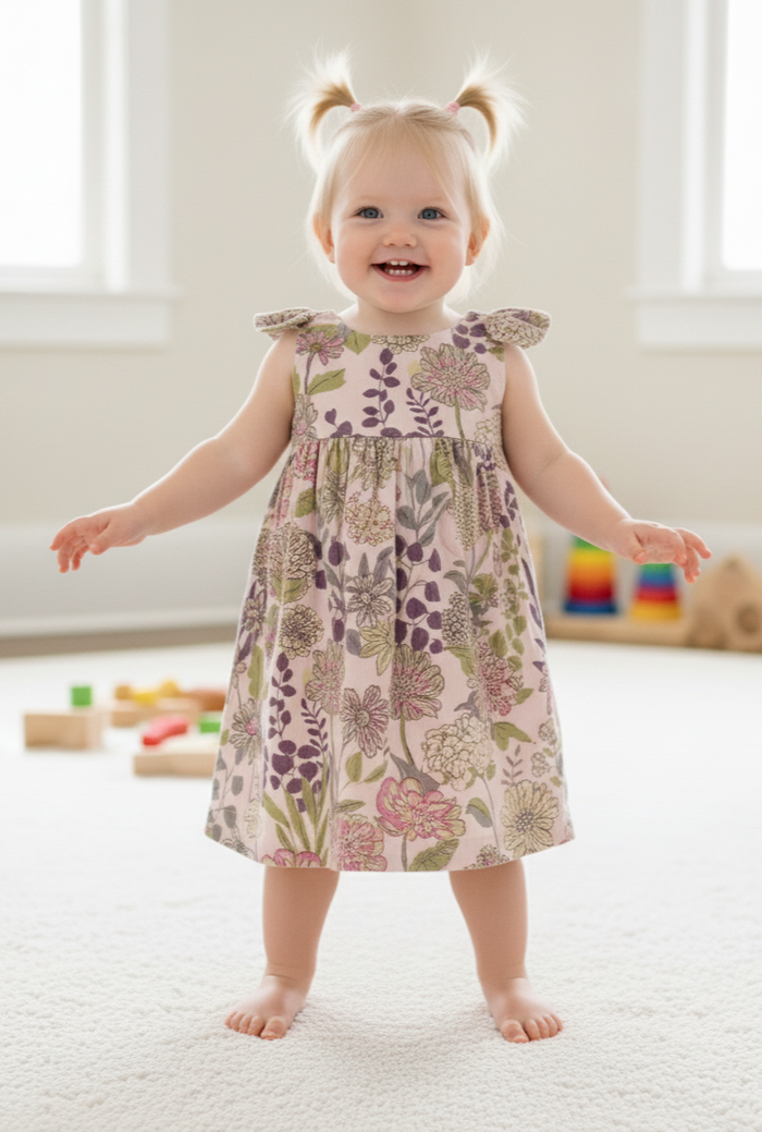 Shay Dress in Lavender for Infant, Toddler & Tween – 100% Cotton with Frill Straps and Elastic Back