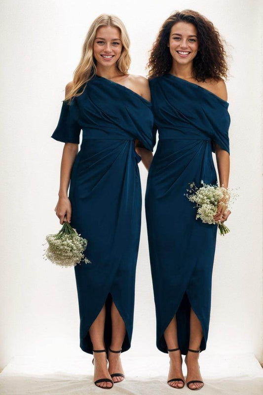 Sheath Bridesmaid Dress with Ruffles Ankle Length CB0805 - COCOMELODY