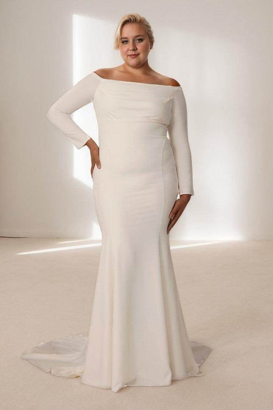 Sheath-Column Chapel Train Elastic Cloth Wedding Dress CW3475 - COCOMELODY