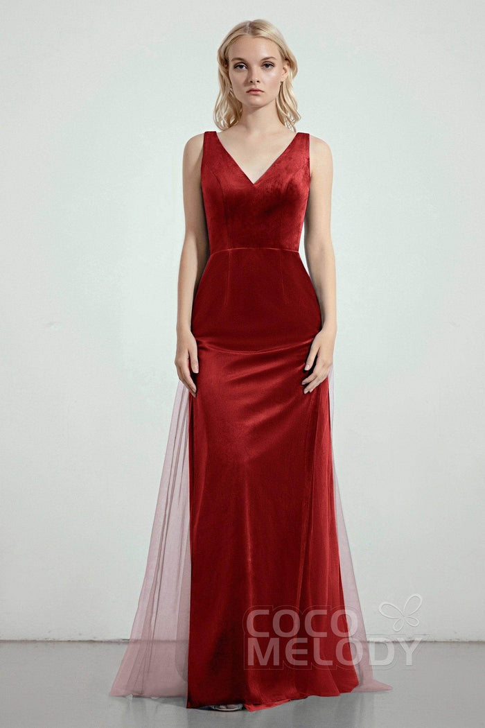 Sheath-Column Floor Length Bridesmaid Dress CB0275CR - COCOMELODY