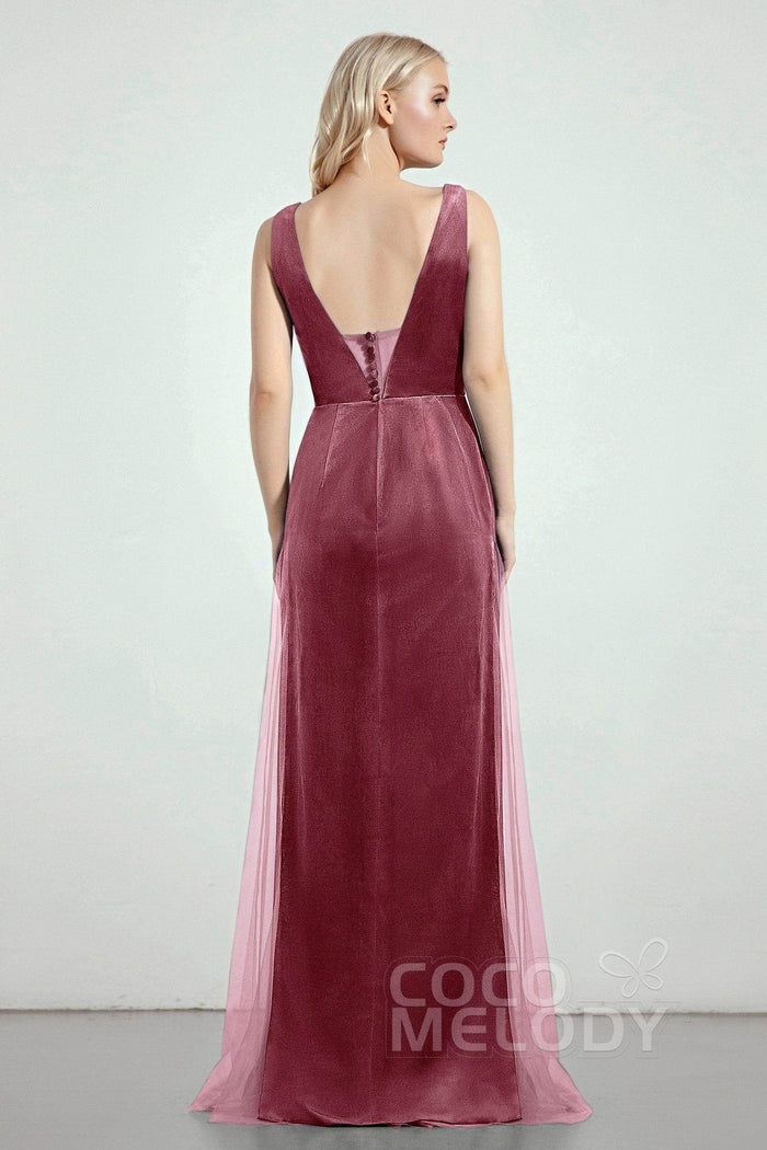 Sheath-Column Floor Length Bridesmaid Dress CB0275CR - COCOMELODY