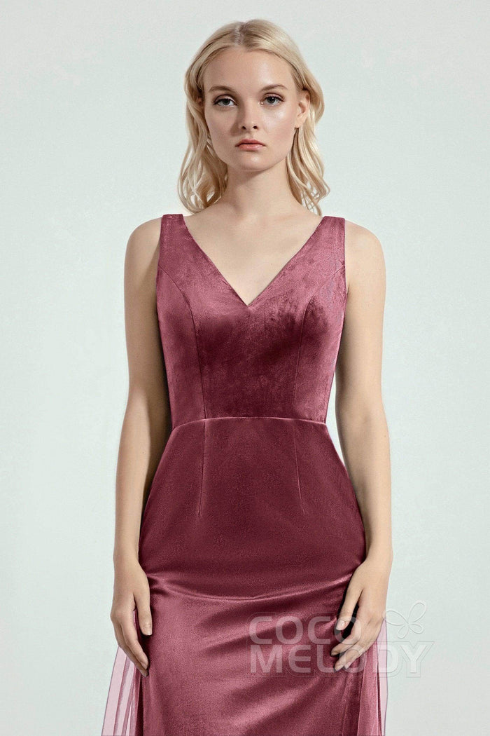 Sheath-Column Floor Length Bridesmaid Dress CB0275CR - COCOMELODY