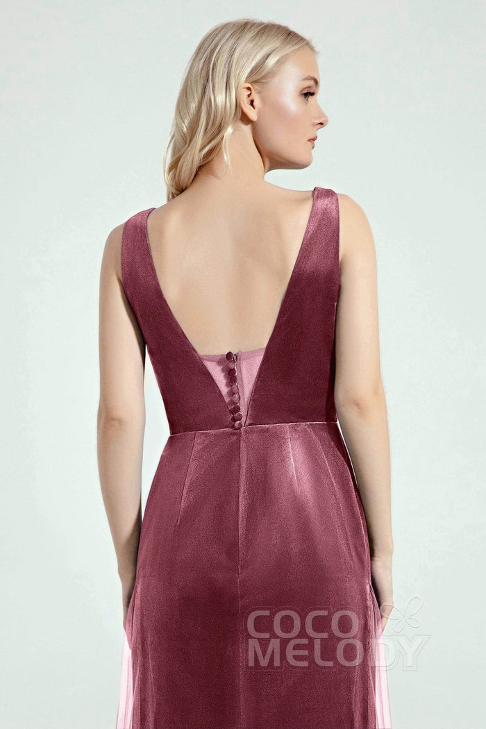 Sheath-Column Floor Length Bridesmaid Dress CB0275CR - COCOMELODY