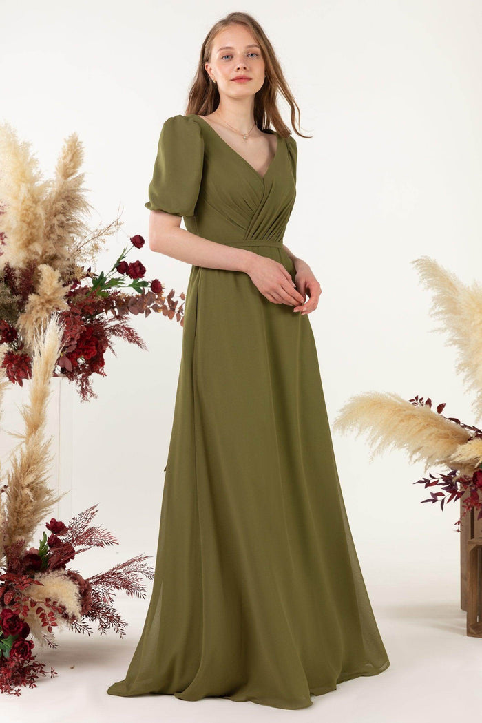 Sheath-Column Floor Length Chiffon Bridesmaid Dress CB0475 - COCOMELODY