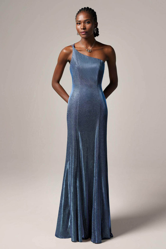 Sheath-Column Floor Length Gold Dusting Fabric Dress CS0241 - COCOMELODY