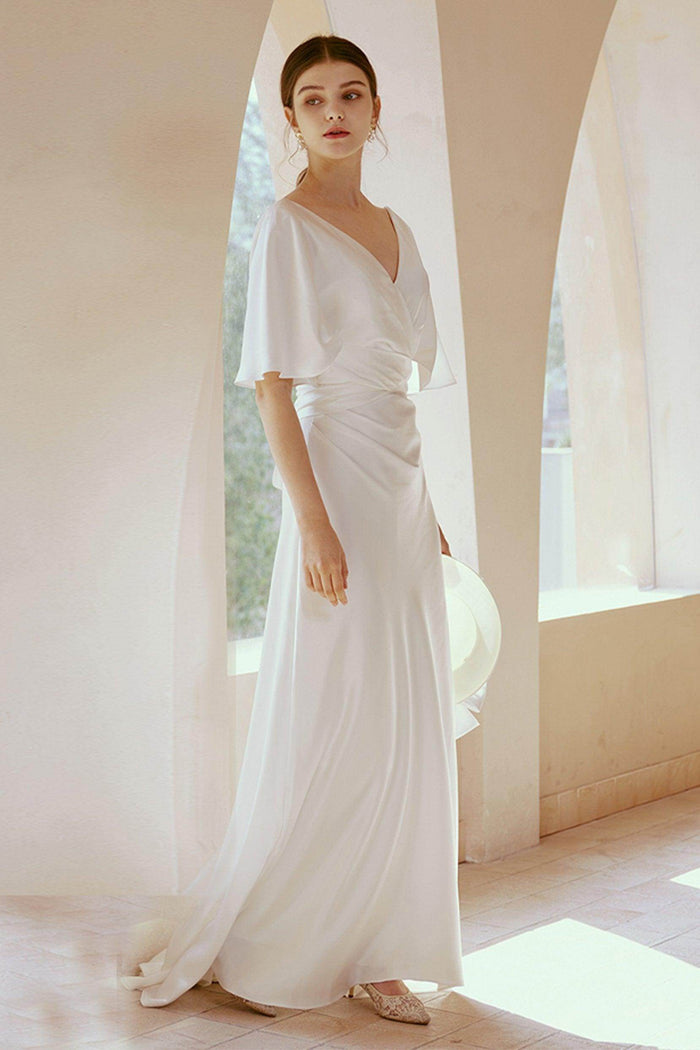 Sheath-Column Floor Length Satin Wedding Dress CW2668 - COCOMELODY