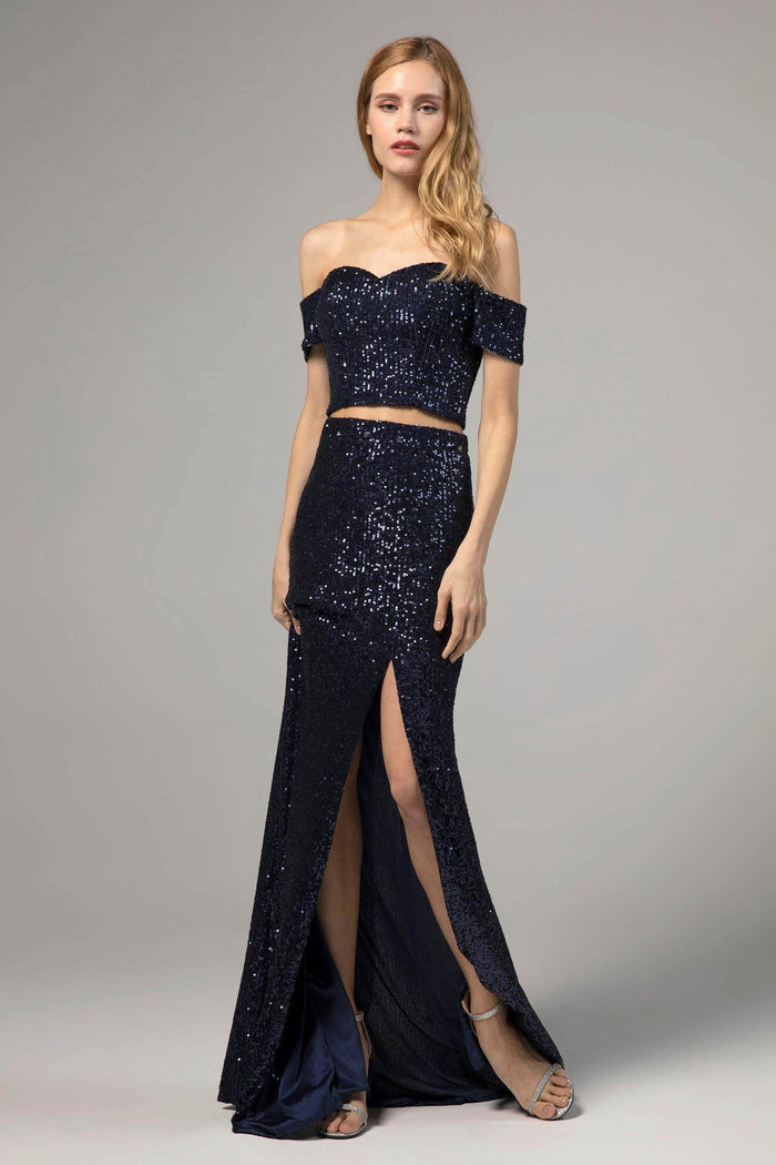 Sheath-Column Floor Length Sequined Dress CS0288CR - COCOMELODY