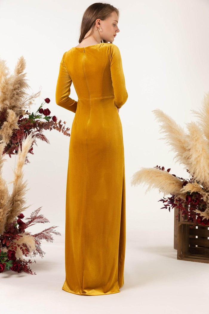 Sheath-Column Floor Length Velvet Bridesmaid Dress CB0517 - COCOMELODY