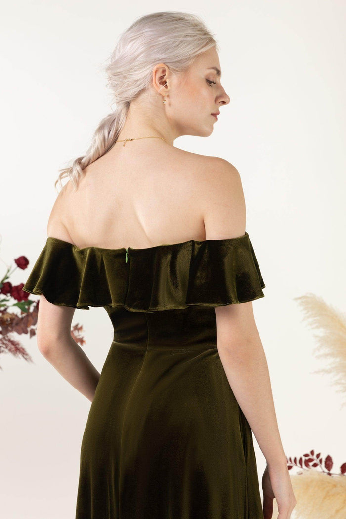 Sheath-Column Floor Length Velvet Bridesmaid Dress Formal Dresses CB0522 - COCOMELODY