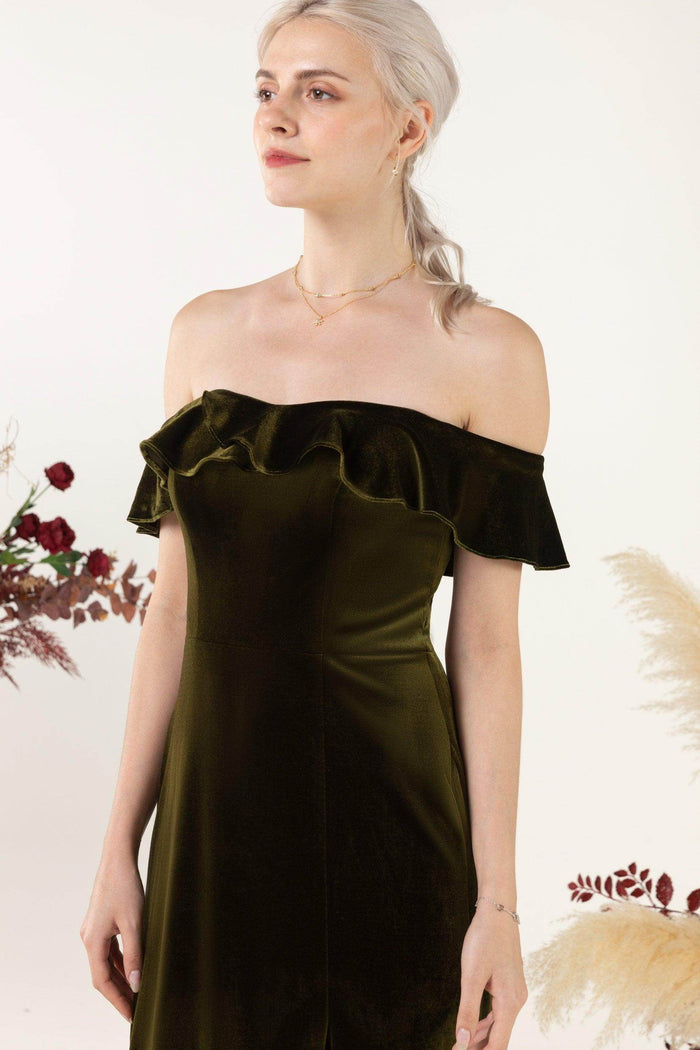 Sheath-Column Floor Length Velvet Bridesmaid Dress Formal Dresses CB0522 - COCOMELODY