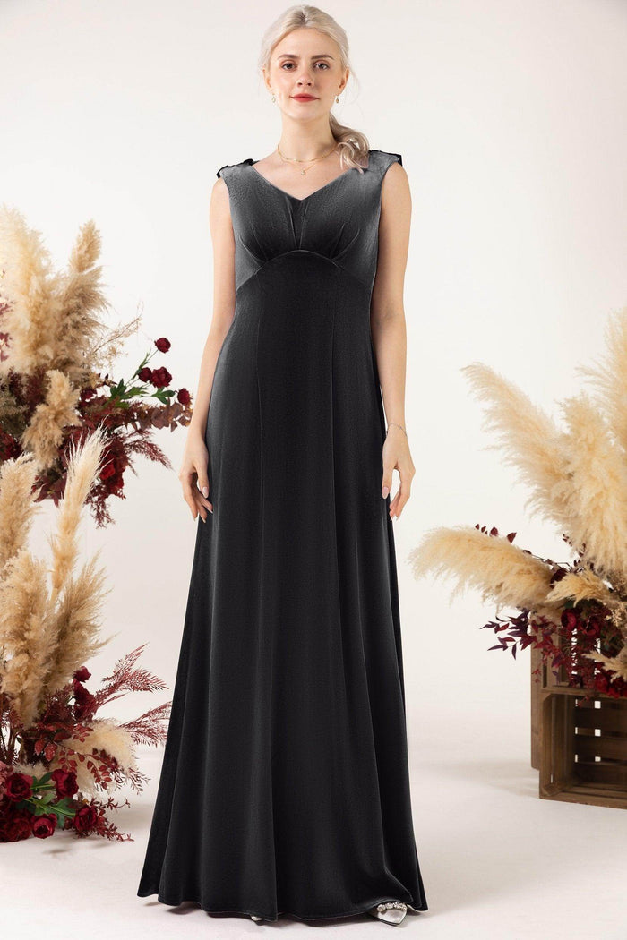 Sheath-Column Floor Length Velvet Bridesmaid Dress Formal Dresses CB0524 - COCOMELODY