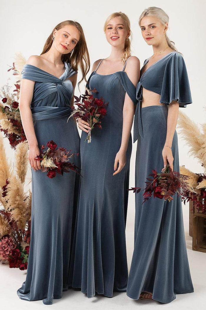 Sheath-Column Floor Length Velvet Bridesmaid Dress Formal Dresses CB0529 - COCOMELODY