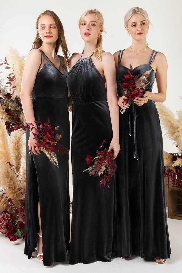 Trumpet Sweep-Brush Train Velvet Bridesmaid Dress Formal Dresses CB0534 - COCOMELODY