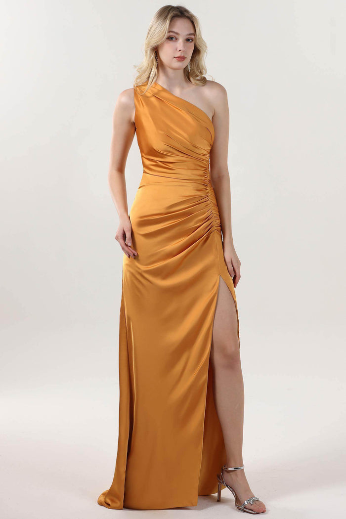 Sheath-Column Maxi Luxe Satin Bridesmaid Dress CS0606BM - COCOMELODY