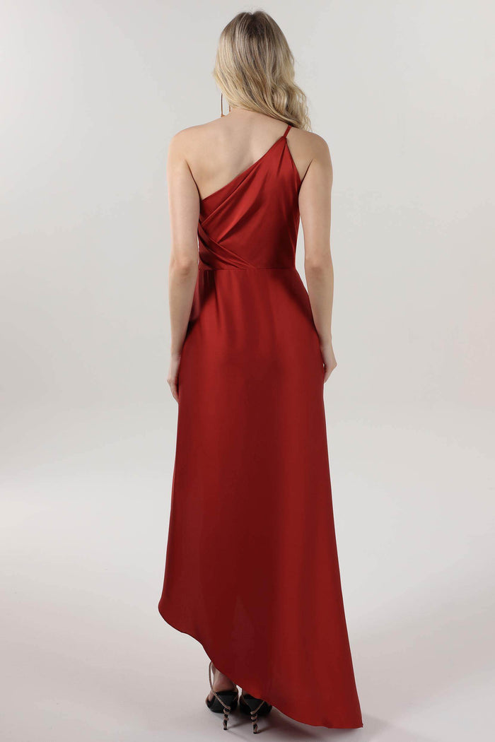 Sheath-Column Midi Luxe Satin Bridesmaid Dress CS0612BM - COCOMELODY