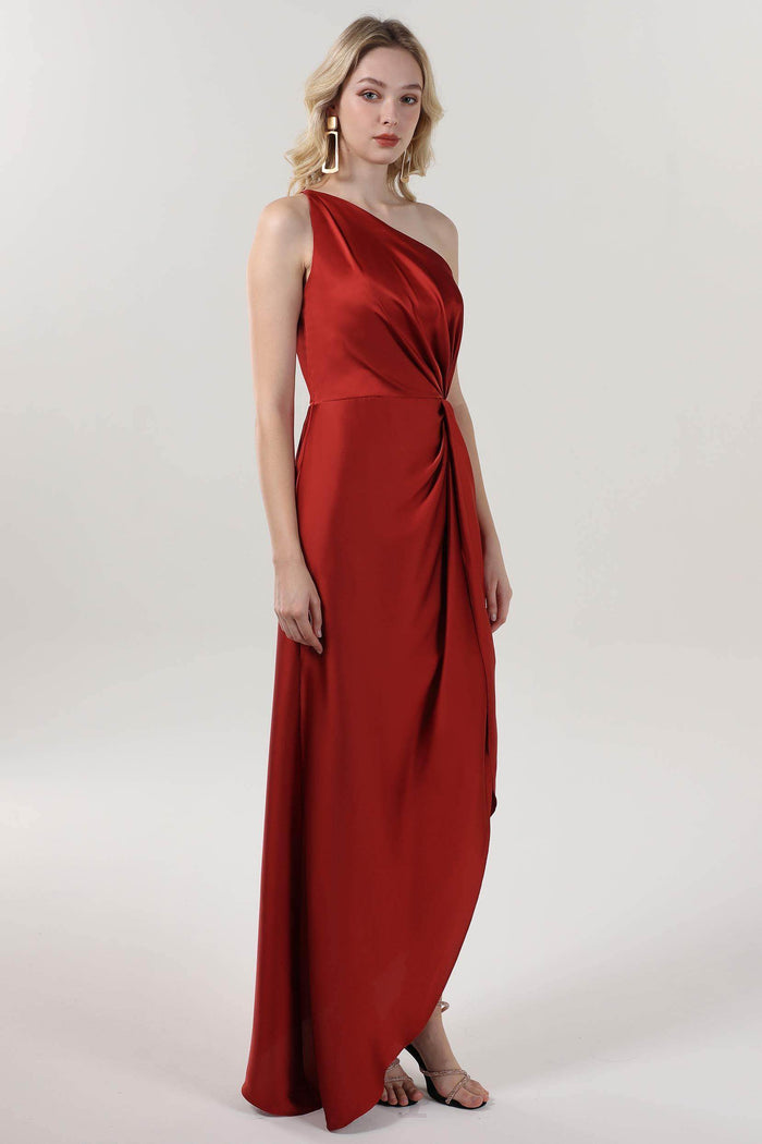 Sheath-Column Midi Luxe Satin Bridesmaid Dress CS0612BM - COCOMELODY