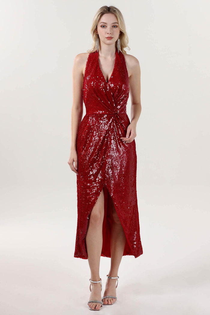 Sheath-Column Midi Sequined Formal Dress CS0625 - COCOMELODY