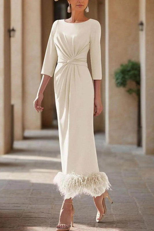 Sheath Column Scoop Neck Ankle Length Feather Mother Dresses CM0378 - COCOMELODY